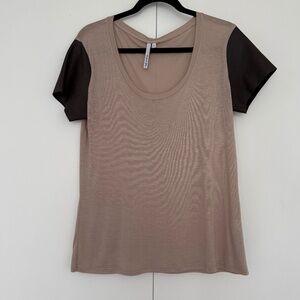 Michael Stars T-Shirt with Leather Sleeves - Size Small